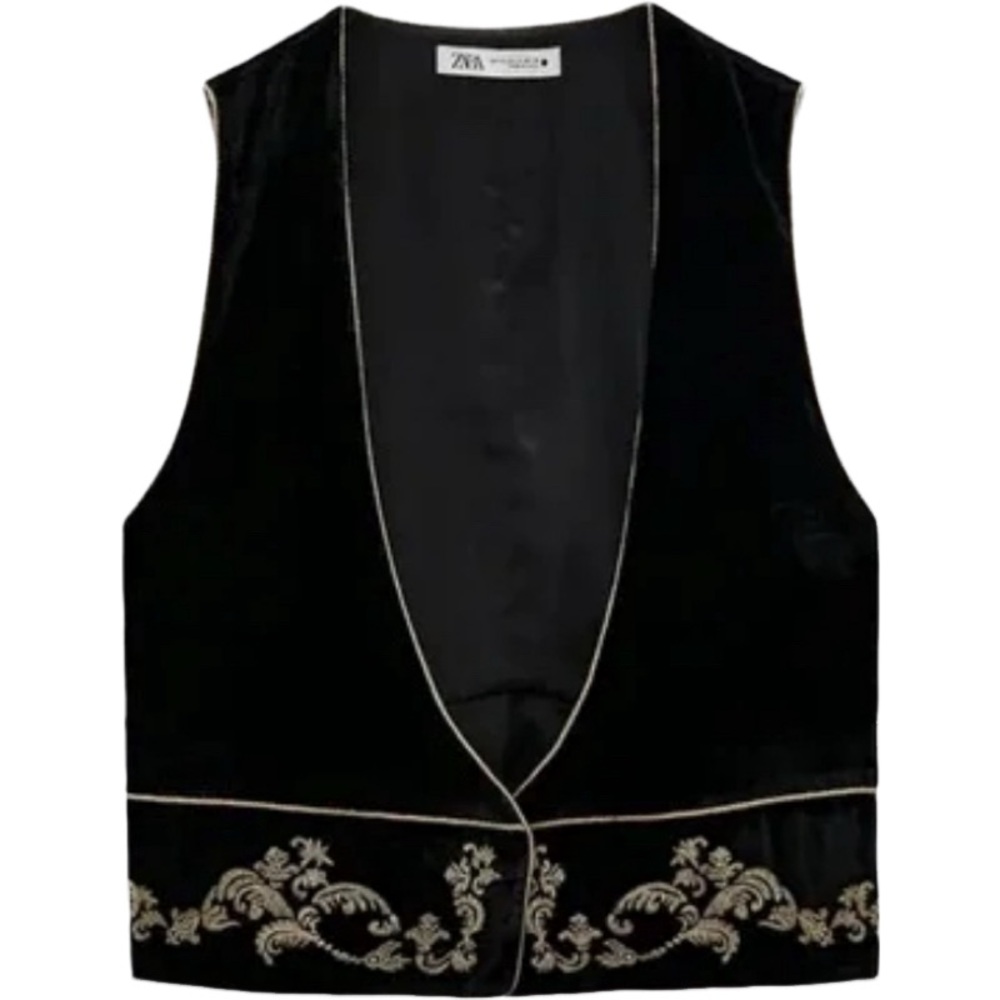 Zara Black Vest with Gold Embroidery